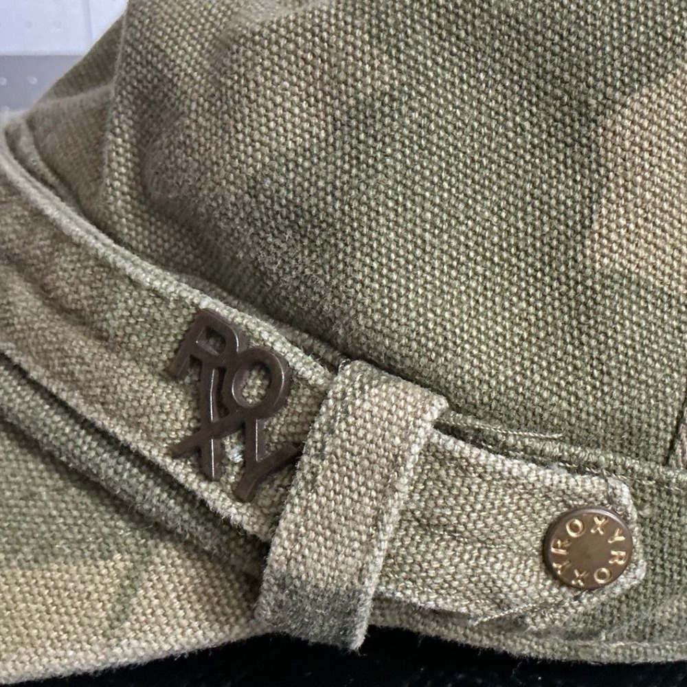 Roxy Green Camo Cadet Hat Military Style Canvas Cap Distressed Y2K Adjustable - Picture 3 of 11